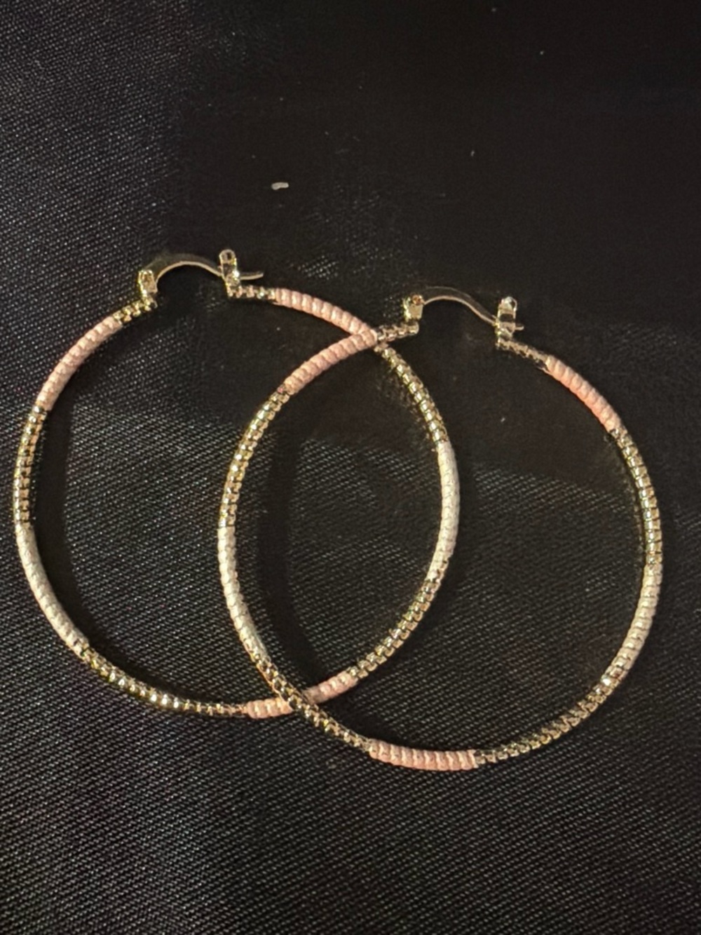 Gold Hoop Earrings with Pink Thread Wraps